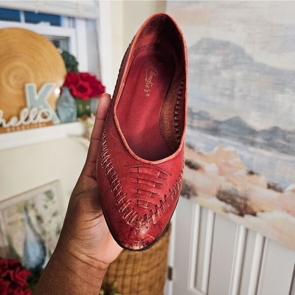 VTG Candie's Red Retro Oxford Huarache Leather Slip-On Flats Sz 8M – Rustic Wove - Picture 5 of 15